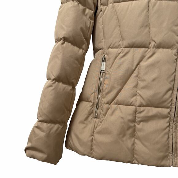 Calvin Klein Womens Fitted Down Puffer Jacket Size M Tan Faux Fur Hood Outdoor - Picture 5 of 12